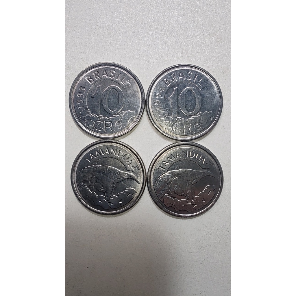 Moedas de 10 Cruzeiros Reais de 1993,1994 (Série Fauna - Tamanduá)