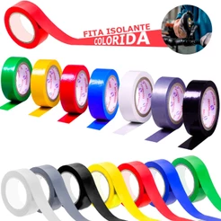Kit 10 UN Fita Isolante Anti Chama 5mX18mm Várias Cores Encapa Fios Anti Choque