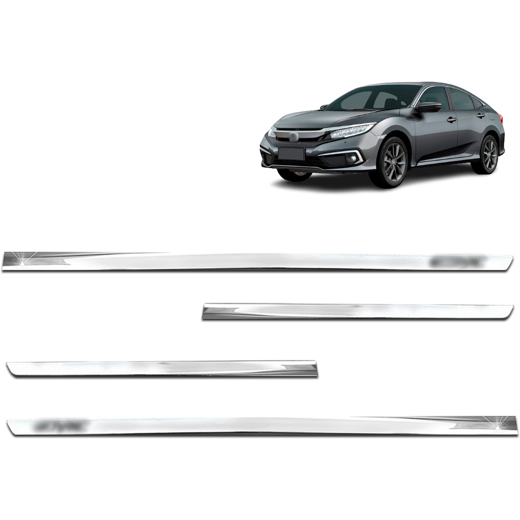 Kit Friso Lateral Personalizado Modelo Slim Inferior Cor Cromado Civic 2008 á 2020 4 Portas