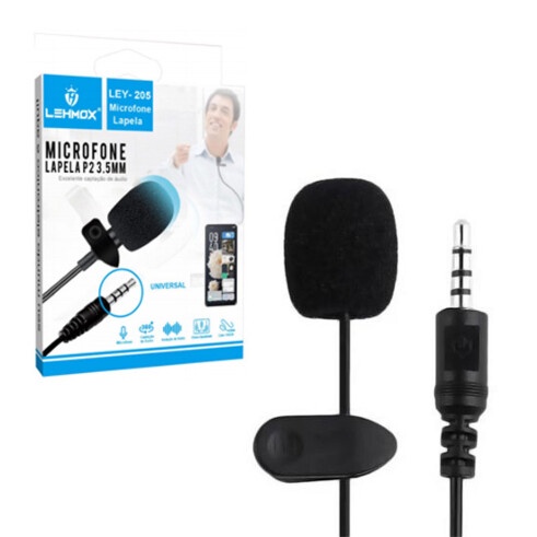 MICROFONE DE LAPELA P2 3.5MM COM 1,5 METROS LEHMOX - LEY-205