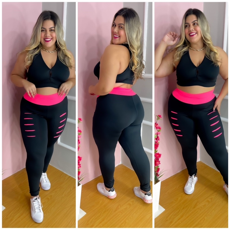 conjunto legging plus size leg legggin Mais top  fitness em Oferta na Shopee