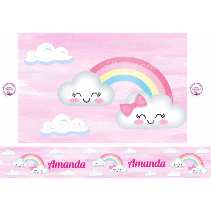 Faixa Adesiva Decorativa para Parede Quarto Menina Infantil Arco Íris Nuvem Rosa Adesivo de Parede em Oferta na Shopee