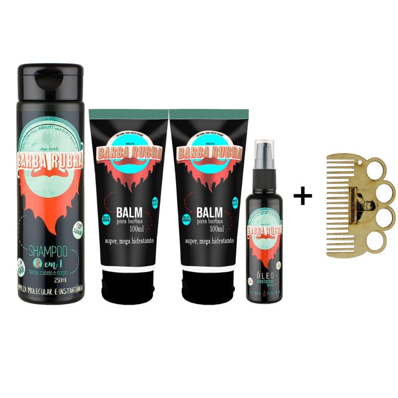 Kit para barba shampoo 3x1, 2 balm, 1 óleo e pente para barba promoção