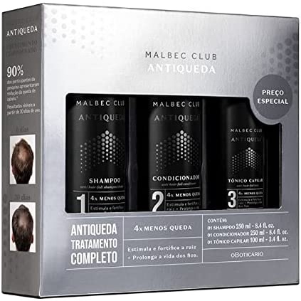 Kit Tratamento Malbec Club Antiqueda: Shampoo 250ml + Condicionador 250ml + Tônico Capilar 100ml