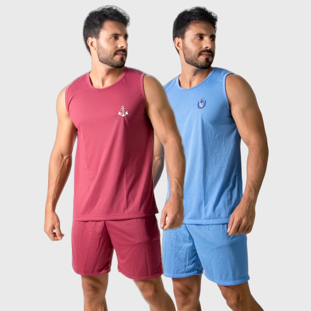 Kit 2 Pijama Masculino RLC Modas Curto Adulto Camiseta E Short Dormir