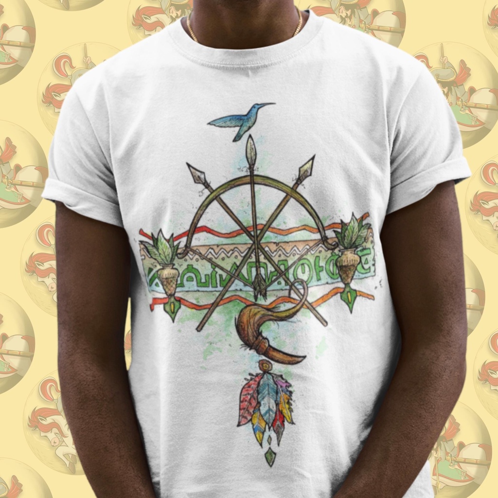 Camiseta Premium Religiosa Orixás Umbanda Candomblé Orixá Oxóssi Ferramentas Algodão 30.1 Arte 120.10