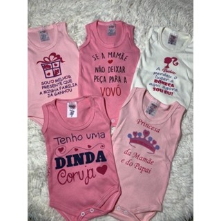 kit com 5 peças Body regata frases feminino P/M/G bebê infantil