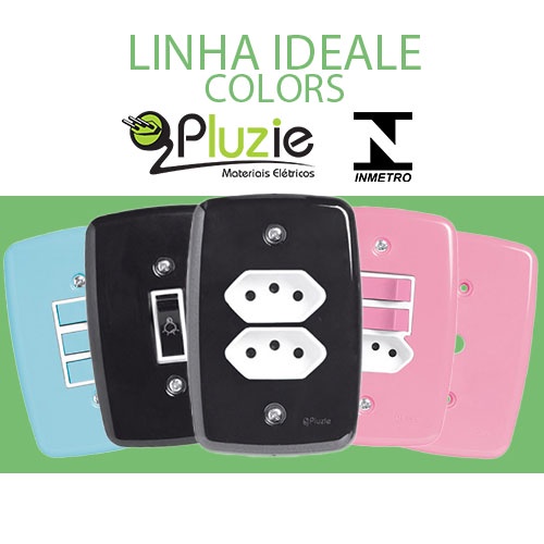 Interruptor e tomada Pluzie Ideale colorida preto azul rosa em Oferta na Shopee