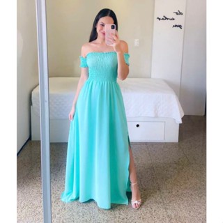 Vestido feminino longo estampado com lastex Moda Evangelica com fenda Manga ciganinha