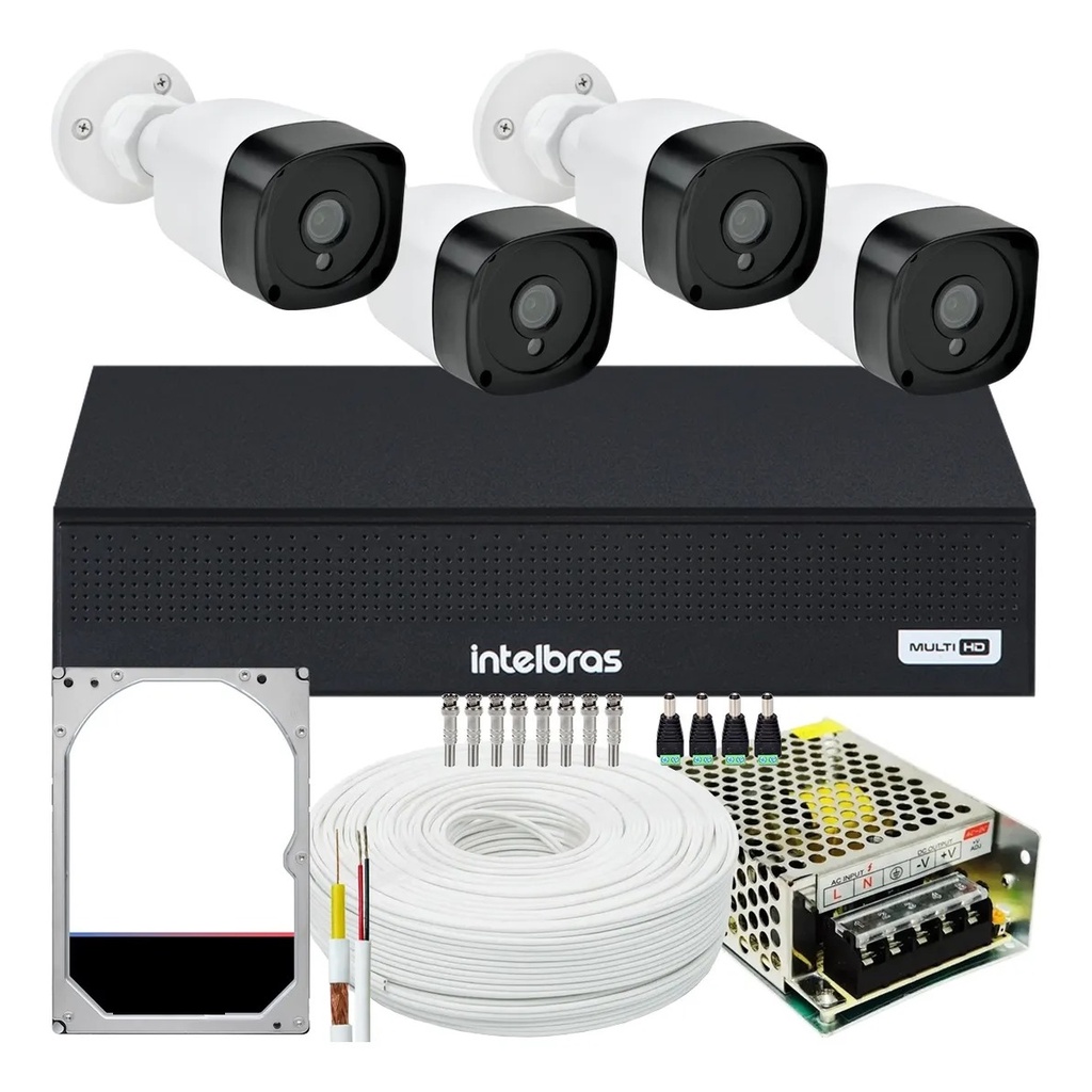 Kit 4 Cameras Segurança Hd  Dvr Intelbras 4 Canais Promo04 em Oferta na Shopee