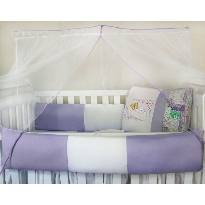 Kit Protetor de Berço Kids com Mosquiteiro Comum 7 peças Borboleta Flora Lilás