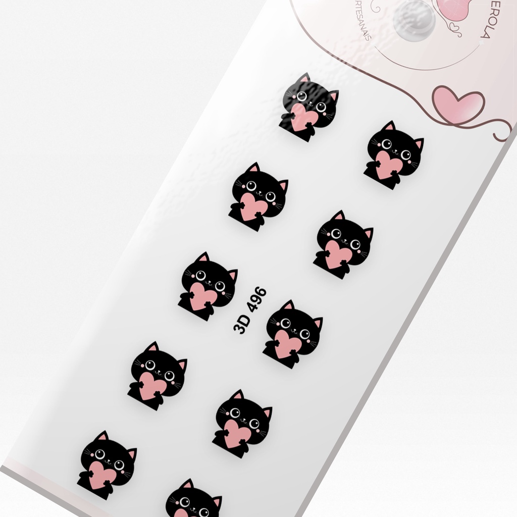 Adesivo de Unha 3D- Gatinho Preto- 3D 496 em Oferta na Shopee