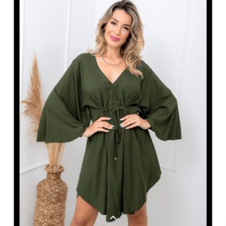 Vestido kimono Saida de Praia Bata kafta Vestido Chamisse Femenino curto de amarrar manga flare