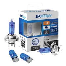 Par de Lampada H4 Super Branca para Farol + Par de Lâmpada Pingão T10 Super Branca para Lanterna