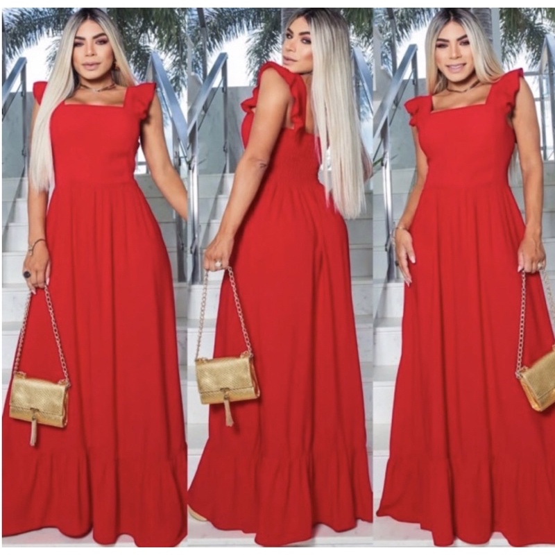 Vestido longo feminino,com lastex ,manga com babado,moda evangélica ,para festa de final de ano.