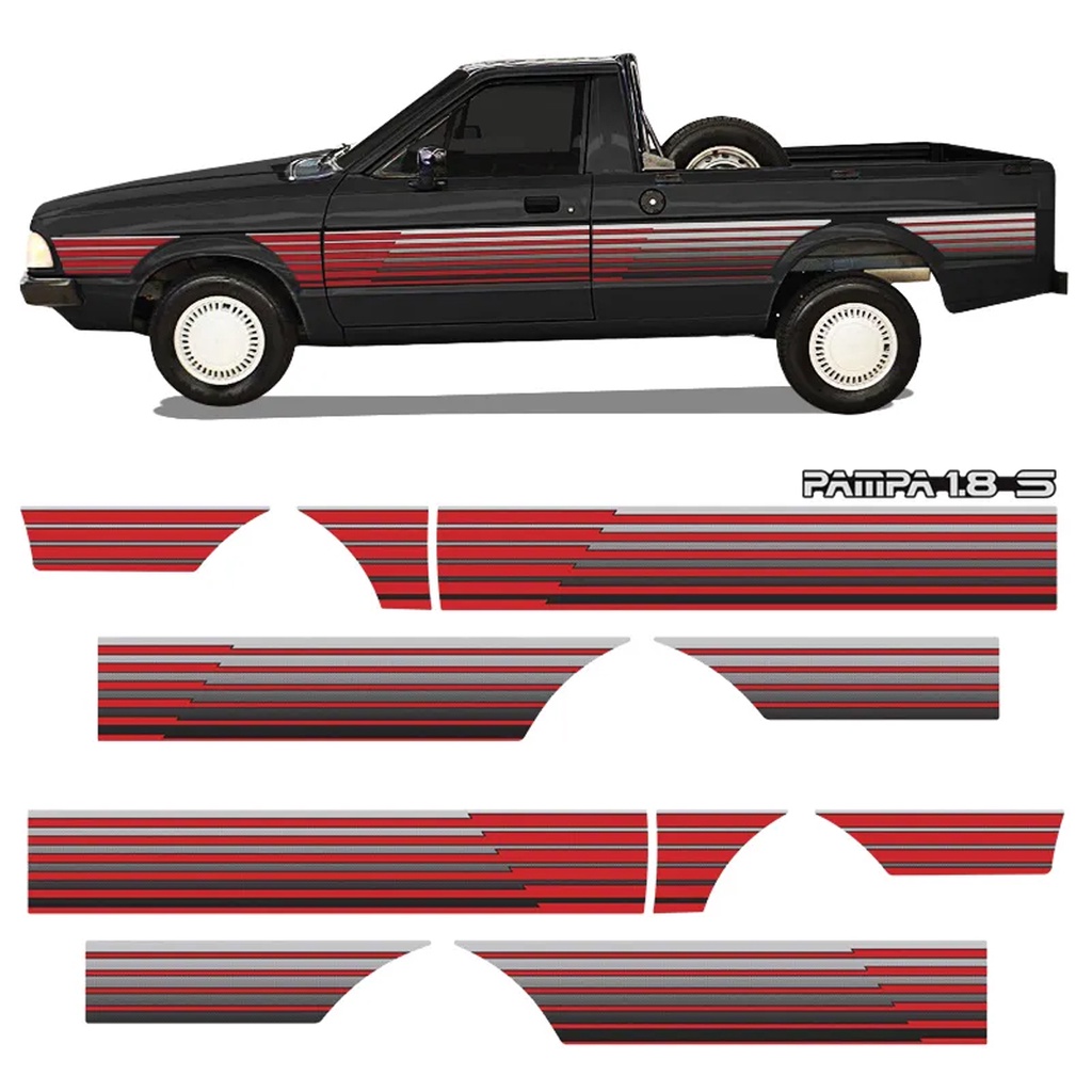 Kit Adesivo Faixa Lateral Traseira Ford Pampa 1.8 S Vermelho