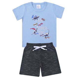 Conjunto bebê e infantil menino, Azul Celeste Super Dinos