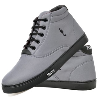 Tênis Masculino Botinha Cano Alto Leve Cinza e Preto Polo Blu do 37 ao 46