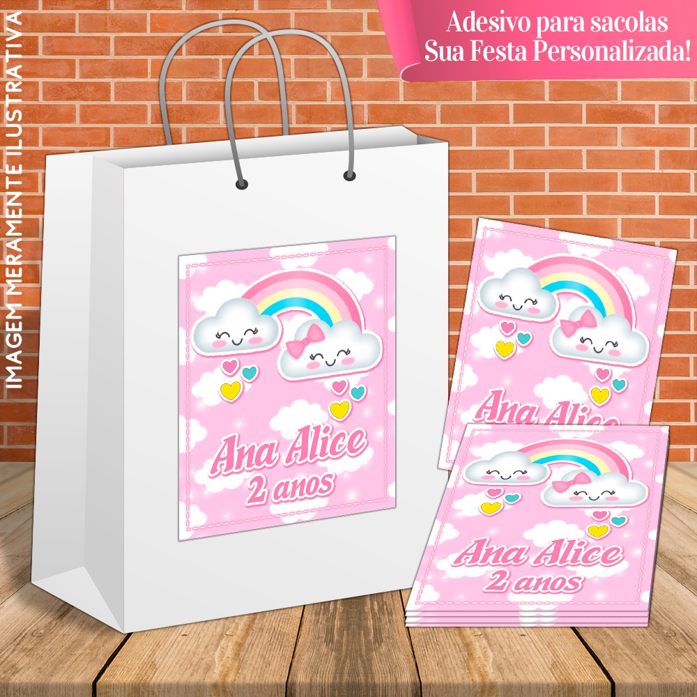 10 Adesivos Personalizados Para Sacolas Chuva de Amor