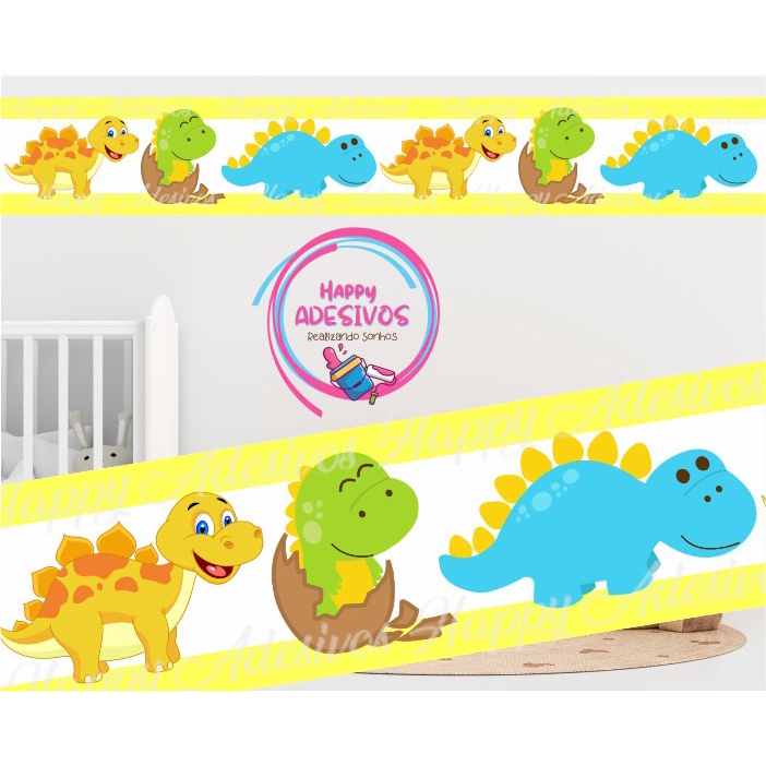 Faixa Adesiva Decorativa para Parede Quarto Infantil Baby Menino Dinossauro Baby Adesivo de Parede