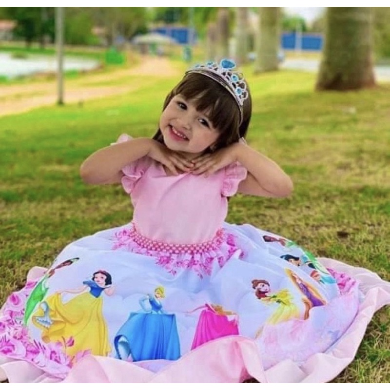 Vestido Infantil de Festa Rose com Branco Luxo Realeza Princesa Menina  Batizado