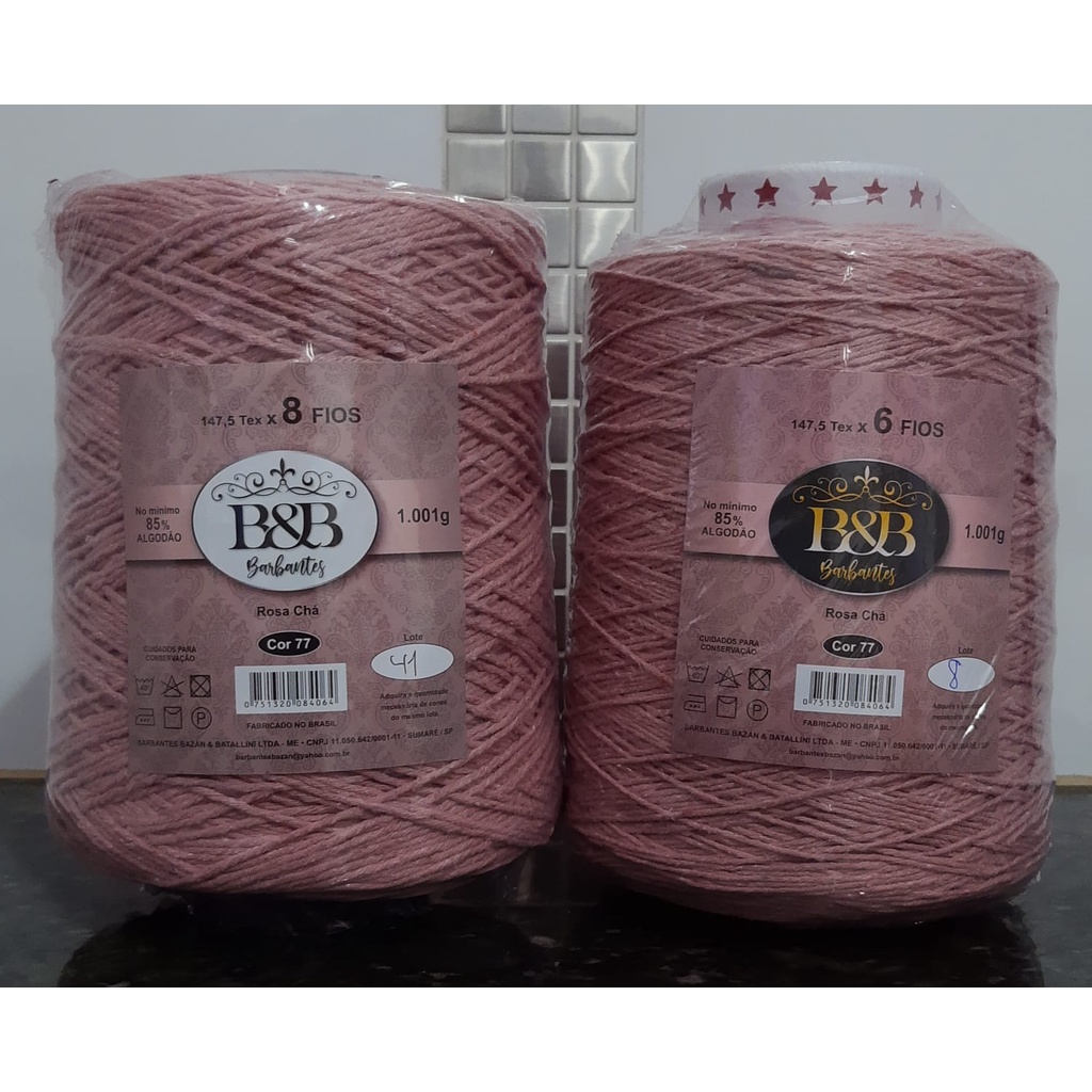 Barbante para crochê B&B 1kg Cor 77 ( cor rosa chá/rosé) Com 6 ou 8 fios-valor referente a um ÚNICO cone em Oferta na Shopee