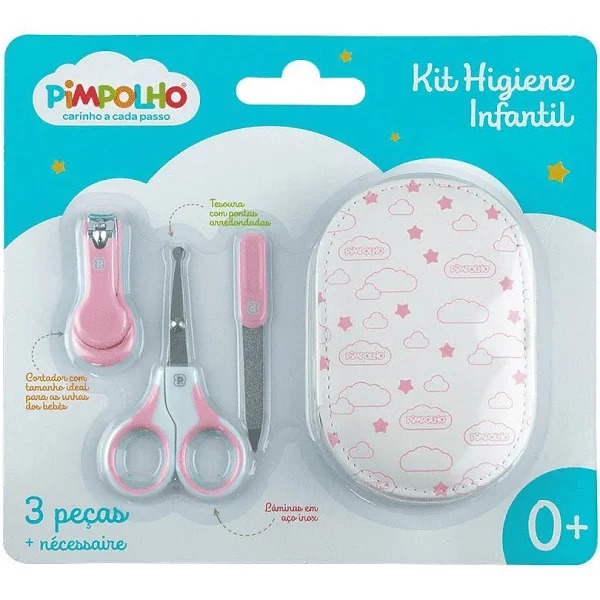 Kit Higiene Infantil Pimpolho Cortador Tesoura Lixa com Necessaire Menino Menina Neutro