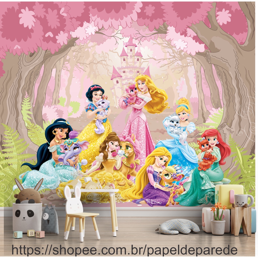 Papel de parede princesas castelo floresta encantada autocolante metro ...