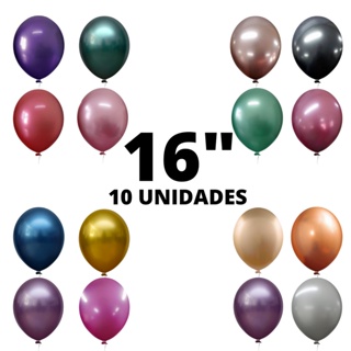 Balão Bexiga 16 Polegadas 10 Unidades Metalizado Alumínio Cromado em Oferta na Shopee