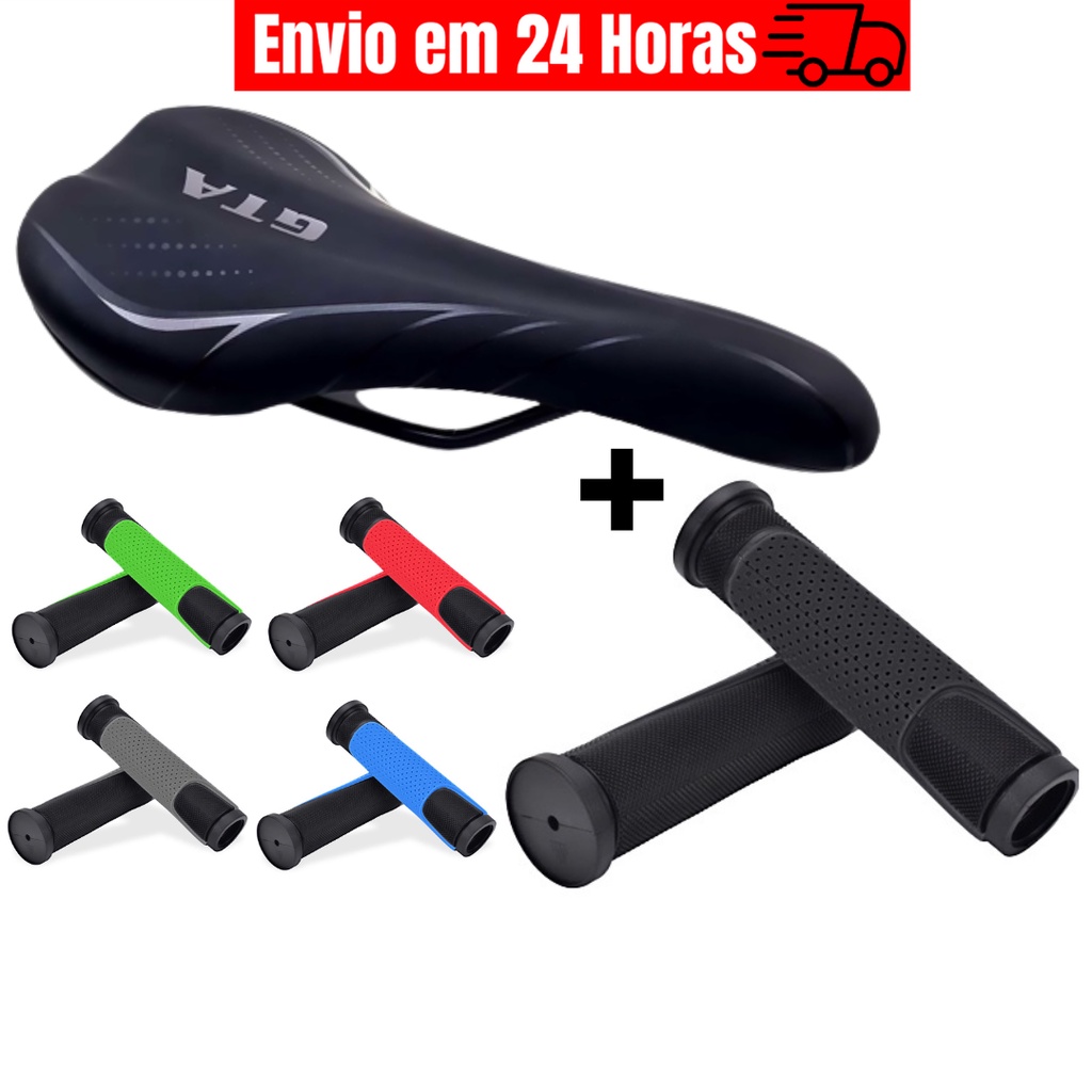 Banco De Bicicleta Selim Mtb Gta Modelo Esportivo Anatômico Bike + Manopla GTA 125mm Borracha Cores