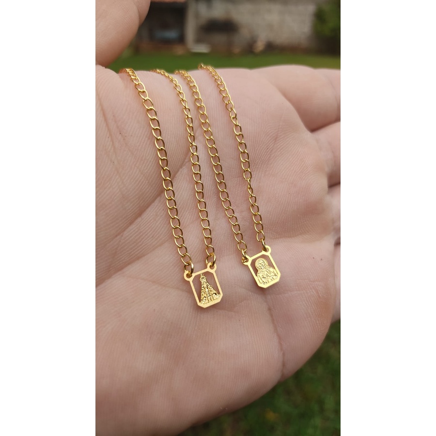 Escapulário Aparecida Folheado a Ouro 18k