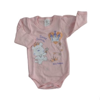 Body Manga Longa Ursa Princesa Menina Bicho Molhado
