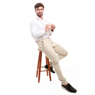 Calça Sarja Bolso Faca com Suspensório