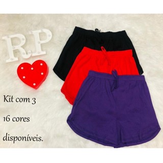 Kit com 3 Shorts Canelado tendência