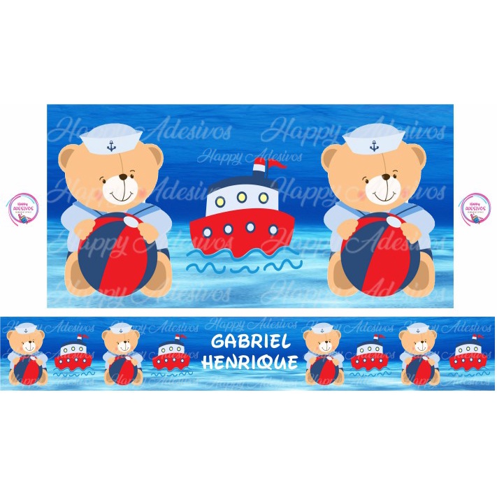 Faixa Adesiva Infantil Para Parede Ursinho Urso Marinheiro Quarto Decoração Realeza Principe Navio Barco Azul