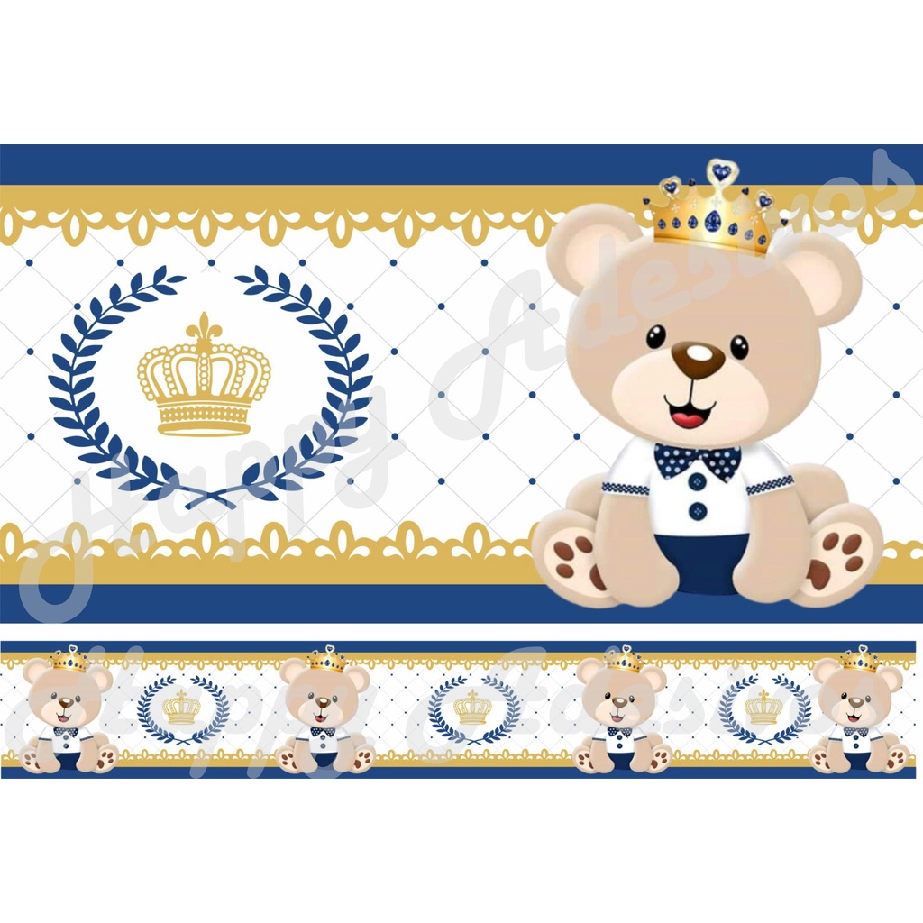 Faixa Adesiva Decorativa de Parede Adesivo para Parede Quarto Infantil Menino Teen Baby Ursinho Principe Coroa Realiza Urso Azul