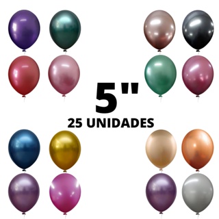 Bexiga 5 Polegadas 25 Unidades Metalizado Alumínio Cromado em Oferta na Shopee