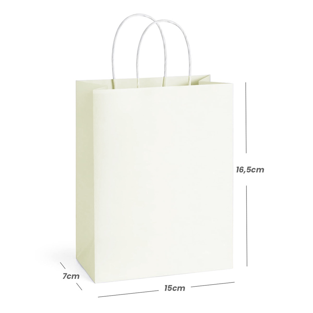 Sacola de Papel Kraft Branca Ecológica Presente Lembrancinha PP 15x16,5x7cm 50und