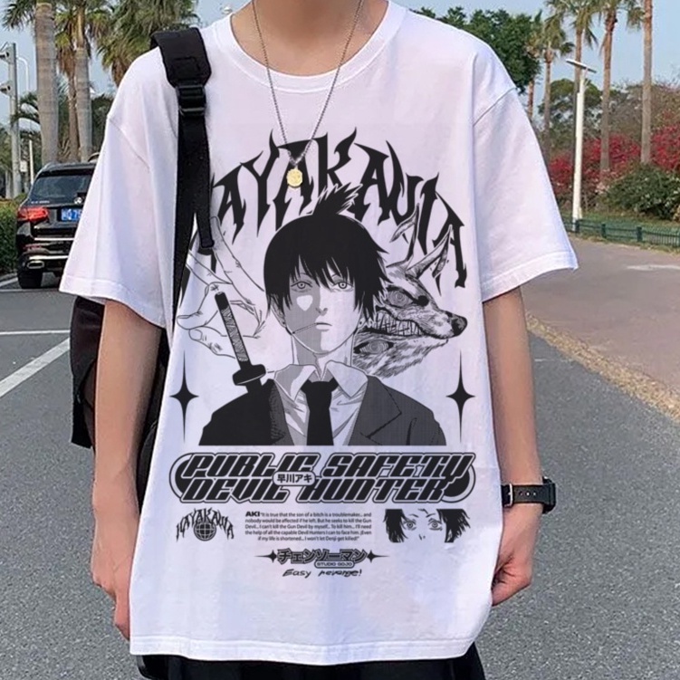 Camiseta Branca de Anime Aki Hayakawa Power Chainsaw Man