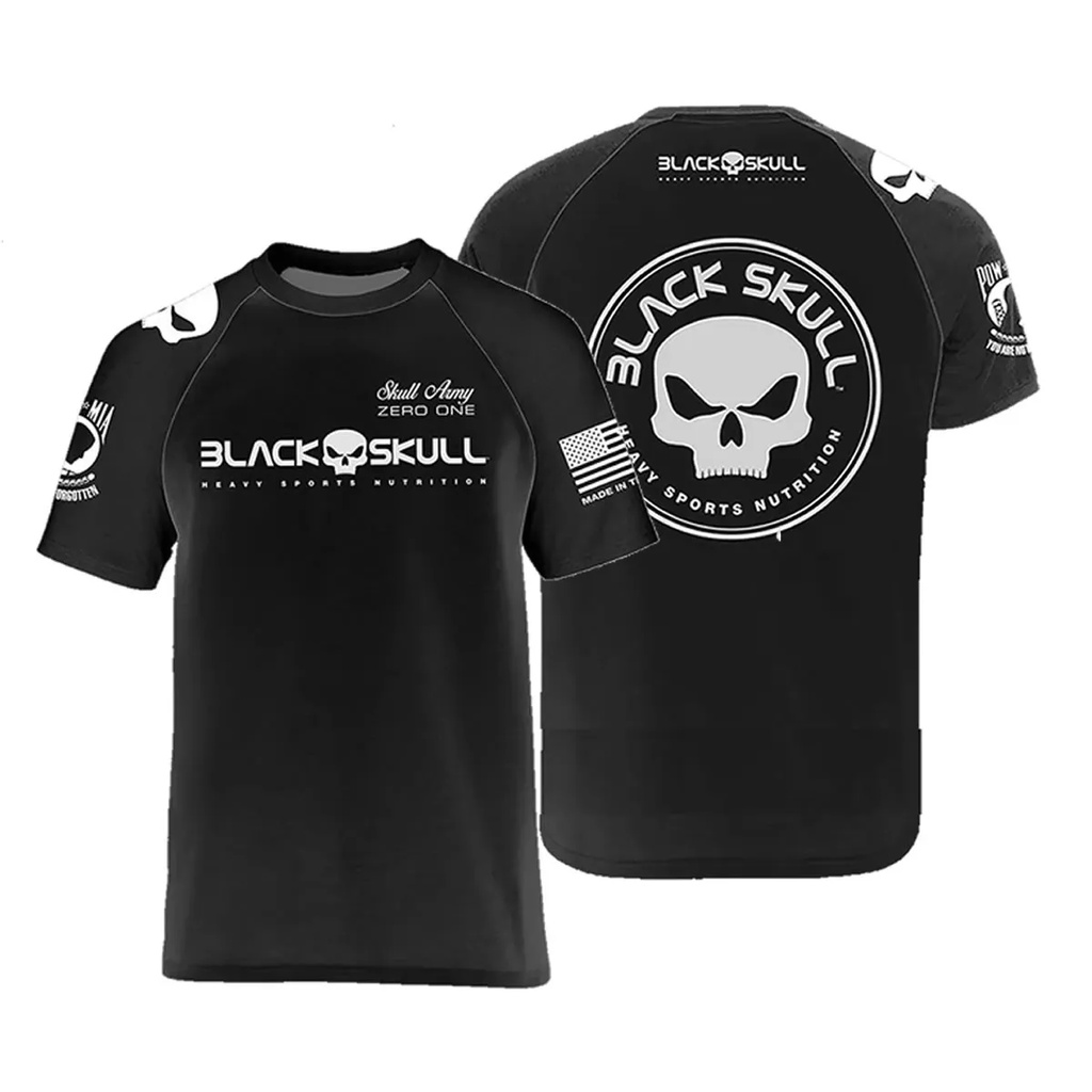 Camiseta academia treino Dry Fit - Black Skull - Corre Que Ta