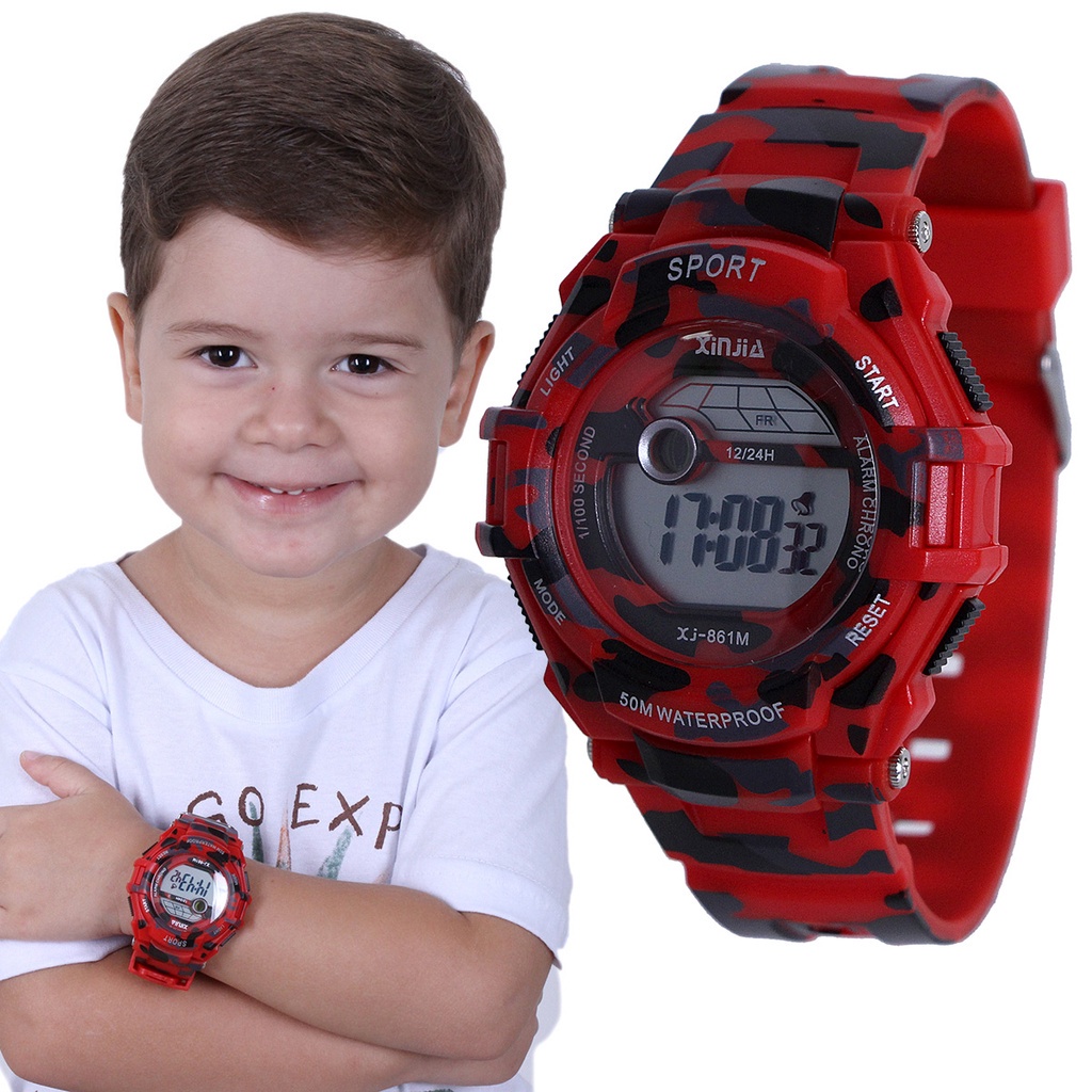Relógio Infantil Digital Sport Luz Led Camuflado a Prova Dagua Masculino X FemininoRelógio Infantil Digital Sport Luz Led Camuflado a Prova Dagua Masculino X Feminino