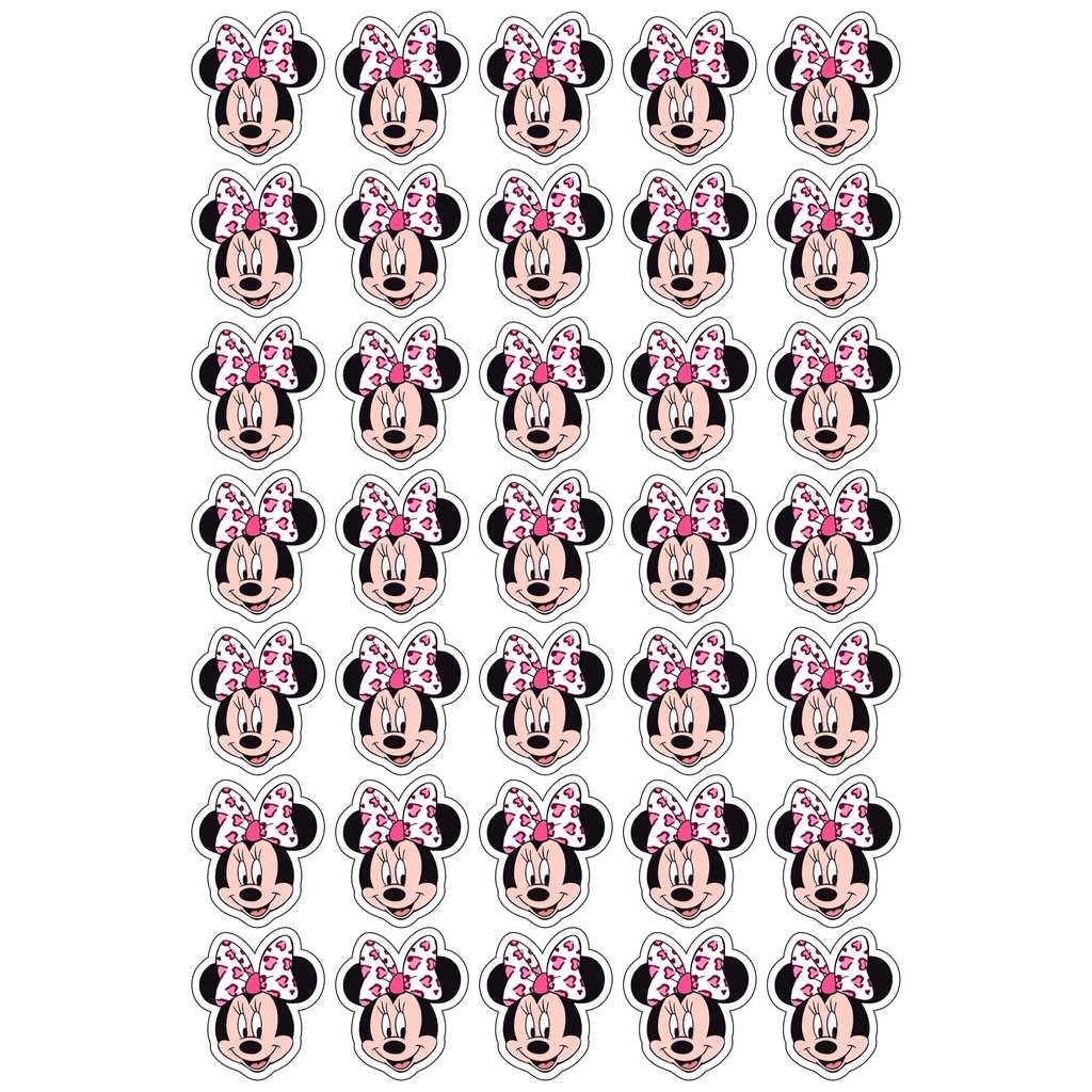 Adesivo Carinha Minnie cartela com 35 adesivos Md: 4cm x 4cm Temos á pronta entrega chega rapidinho.