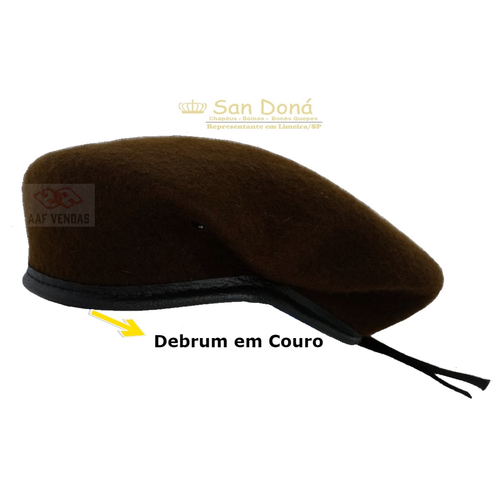 Boina Militar Pm Gcm Marrom Debrum De Couro Original San Dona tamanho 54 a 61 Cod: 953