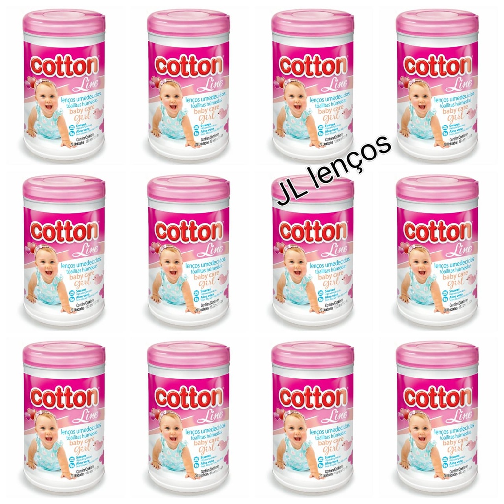 kit 12 Potes Lenços Umedecidos Cotton Line C\ 70 Unid em Oferta na Shopee