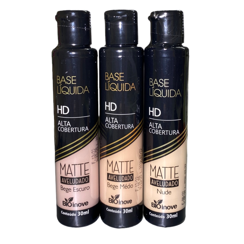 BASE LIQUIDA MATTE AVELUDADO HD - ALTA COBERTURA - BIO INOVE - 30ml