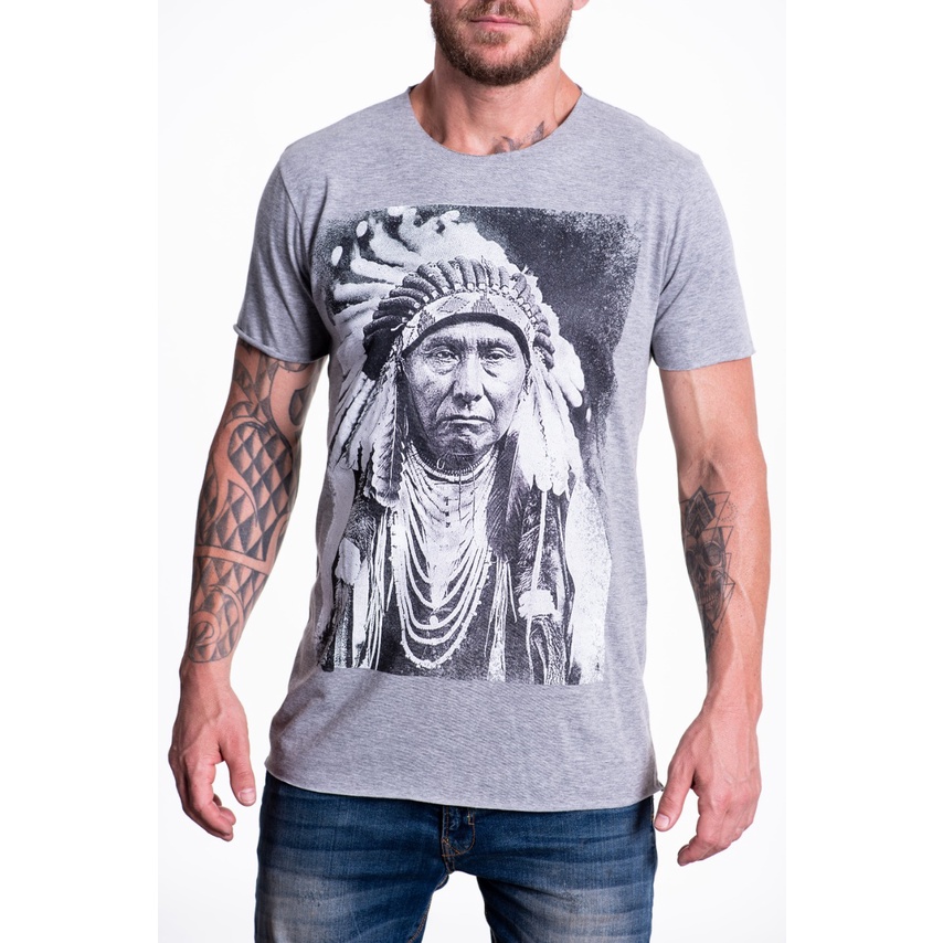 Camiseta Camisa T Shirt Moda Tumblr Estampada Cinza Algodão 30.1 Tumblr Indio Paje Lançamento