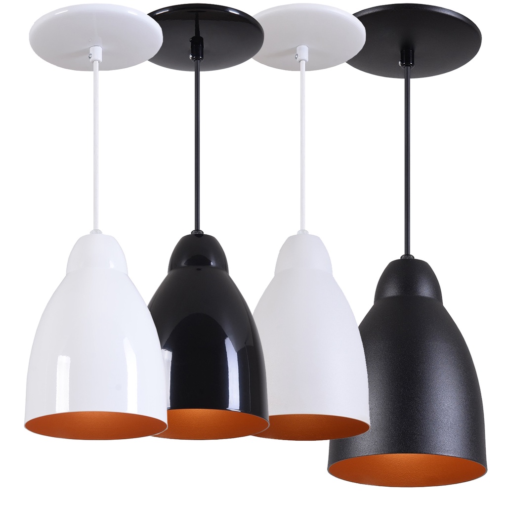 Pendente Bala Lustre Luminária para Balcão em Alumínio Branco Preto Cobre - T&T Iluminação