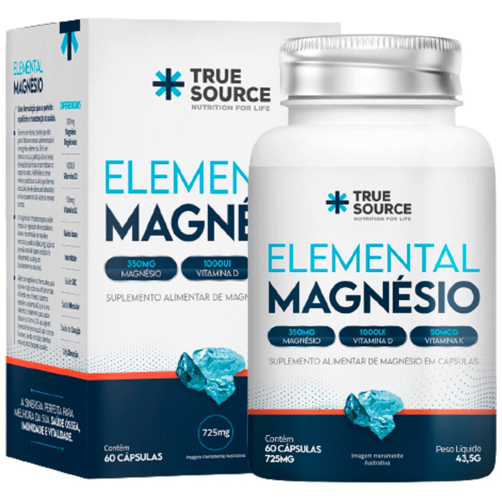 Elemental Magnésio 60 Cápsulas True Source - Com Vitaminas K e D