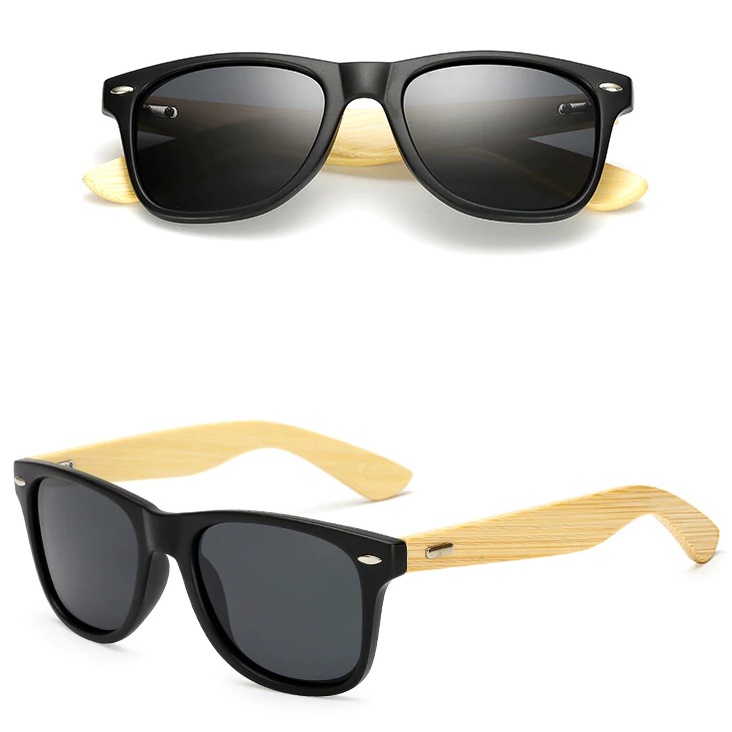 Óculos De Sol com Hastes de Madeira Bambu Unissex Vintage Preto UV400 Clássico Quadrado Versátil