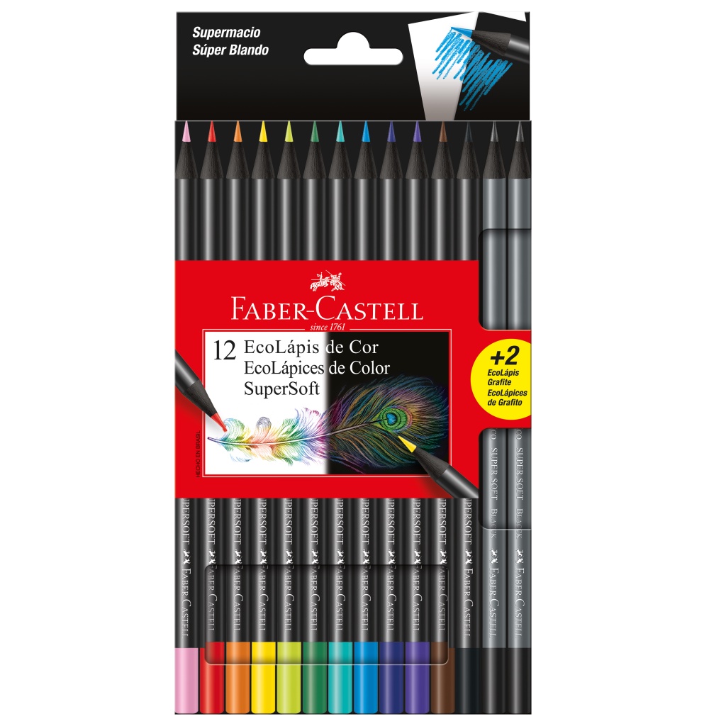 Lápis de cor SuperSoft Faber Castell 12 cores + 2 lapis grafite Papelaria / Material Escolar